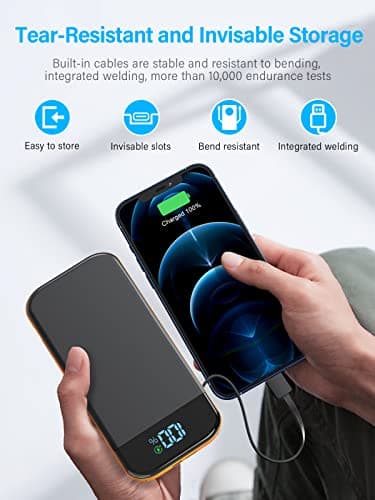 Portable Charger 32000mAh, 22.5W QC 3.0 PD 20W Smart LED Display Fast Charging Built in Cables Power Bank, External Battery Pack Charge 5 Devices Compatible with Cellphones (Orange) - Image 6
