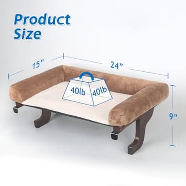 Zakkart Cat Perch for Window Sill with Bolster - Orthopedic Hammock Design with Premium Hardwood & Robust Metal Frame - Cat Window Seat for Large Cats and Kittens - Dark Stained Wood with Brown Bed - Image 5