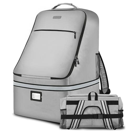 Car Seat Travel Bag,Padded Car Seats Backpack with Steel Cable Handle and Reflective Stripes, Large Durable Carseat Carrier Bag,Airport Gate Check Bag,Infant Seat Travel Bag with Shoulder Strap,Grey - Image 1