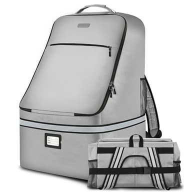 Car Seat Travel Bag,Padded Car Seats Backpack with Steel Cable Handle and Reflective Stripes, Large Durable Carseat Carrier Bag,Airport Gate Check Bag,Infant Seat Travel Bag with Shoulder Strap,Grey - Image 1