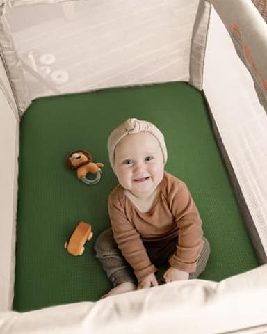 Blissful Diary Muslin Mini Crib Sheets, Pack and Play Mattress Sheets Fitted for Pack N Play, Soft Cotton for Boys Girls, 2 Pack(Monstera&Dark Green) - Image 4