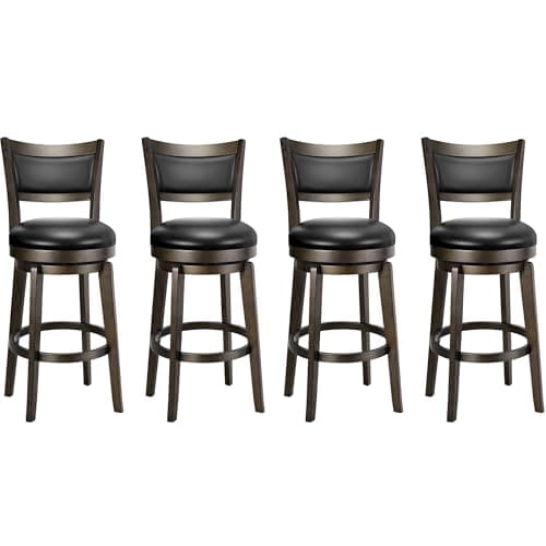 PrimeZone Swivel Bar Stools Set of 4, 26 Inch Counter Height Barstools, Black Faux Leather Bar Stool with High Backrest & Solid Wood Legs & Wrap-around Footrest, Counter Stools for Kitchen Island, Pub - Image 1