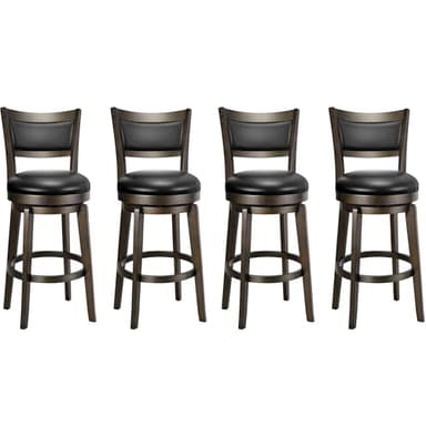 PrimeZone Swivel Bar Stools Set of 4, 26 Inch Counter Height Barstools, Black Faux Leather Bar Stool with High Backrest & Solid Wood Legs & Wrap-around Footrest, Counter Stools for Kitchen Island, Pub - Image 1