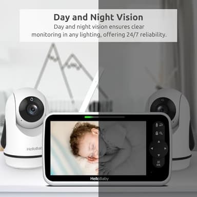 HelloBaby Video Baby Monitor with Upgraded 6” IPS Large Screen, Split Screen with 2 Cameras, Night Vision and Temprature Monitoring, Remote Pan-Tilt-Zoom Camera, No-WiFi - Image 6
