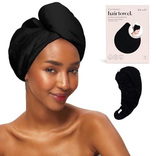 Kitsch Microfiber Hair Towel Wrap for Women - Super Absorbent Hair Drying Towel - Quick Dry, Anti-Frizz - for Long & Short, Wet & Curly Hair - Black - Image 1
