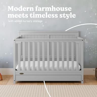 Graco Hadley 5-in-1 Convertible Crib with Drawer (Pebble Gray) – GREENGUARD Gold Certified, Crib with Drawer Combo, Full-Size Nursery Storage Drawer, Converts to Toddler Bed, Daybed - Image 4