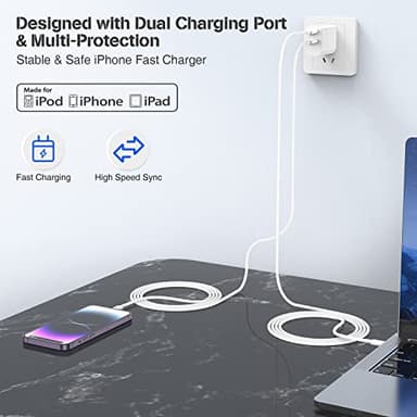 iPhone 14 13 Charger 10 ft, [Apple MFi Certified] Dual Port USB C Charger Block Adapter with Type C to Lightning Cord, iPhone Fast Charging Cable for iPhone 14/14 Pro/14 Pro Max/13/12/11/XS/SE,iPad - Image 3