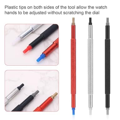 BOXOB 3pcs Watch Hand Setting Tool, Stainless Steel Watch Hand Pressers Pusher Fitting Set Plastic End Wristwatch Pin Removal Repair Multi Hole Sizes Watch Pointer Adjustment for Watchmakers - Image 4