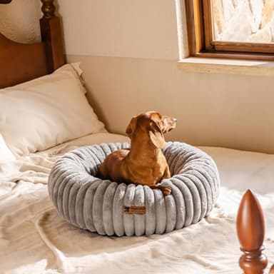 MEWOOFUN Donut Dog Beds for Small Dog, Calming Bed Round Cute Puppy Bed with Non-Slip Bottom, Fluffy Washable Pet Bed for Puppy and Kitten (Grey, S (25x25x7)) - Image 5