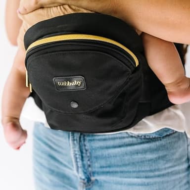 Tushbaby The Original Safety-Certified Hip Carrier for Babies & Toddlers: Machine Washable Child Waist Seat with Pocket Storage, As Seen on Shark Tank (23”-44” waist, 0-3 yrs up to 45lbs) – Black/Gold - Image 9