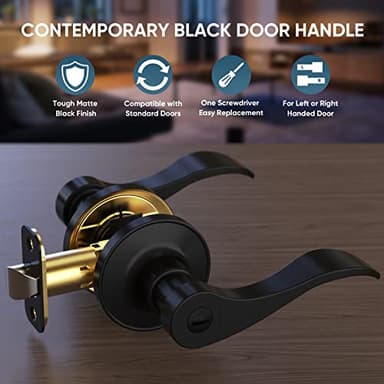 TICONN Traditional Wave Style Reversible Door Lever, Door Handle for Interior Doors and Closet (Matte Black, Privacy, 5-Pack) - Image 3