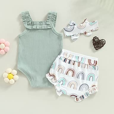 fhutpw Baby Girl Clothes Summer Cute Outfits 3 6 12 18 Months Spaghetti Strap Romper & Floarl Shorts Sets - Image 5