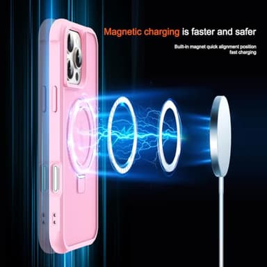 SKYLMW Compatible with iPhone 16 Pro Case with Invisible Magnetic O-Ring Stand Military-Grade Translucent Case for iPhone 16 Pro 6.3" [Compatible with Mag-Safe][Great Grip Feeling], Pink - Image 3