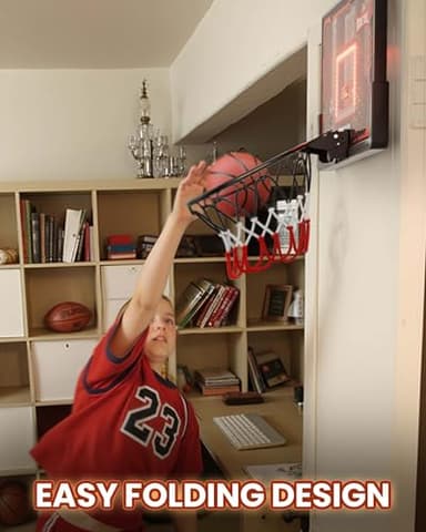 Indoor Basketball Hoop Pro, Mini Basketball Hoop Over The Door with LED Light/Scoreboard/4 Balls- Upgraded Anti-Impact Backboard, Basketball Toys Gifts for 6 7 8 9 10 11 12 Year Old Boys - Image 5