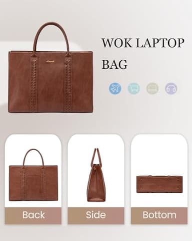 LOVEVOOK Laptop Tote Bag for Women, Vintage Leather Work Bags 17 inch Laptop Bag, Waterproof Professional Computer Bag Business Office Briefcase Large Shoulder Bag Handbag, Brown - Image 4