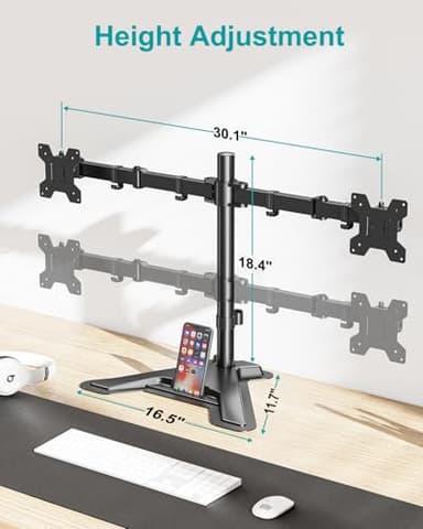 MOUNT PRO Dual Monitor Stand, Free-Standing Full Motion Monitor Desk Mount Fits 2 Screens up to 27 inches,17.6lbs with Height Adjustable, Swivel, Tilt, Rotation, VESA 75x75 100x100, Black - Image 3