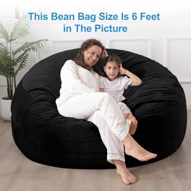 [Velvet Fabric] X-Large Bean Bag Chair: 5 ft Memory Foam Bean Bag Chairs for Adults with Filling,Adult/Kids Bean Bag Chair with Filler Included,Soft Faux Fur Fabric,Black,5 Foot - Image 7
