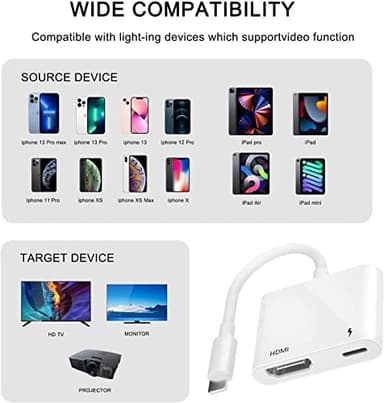 Apple MFi Certified Lightning to HDMI Digital AV Adapter 1080P HD Video HDMI Sync Screen Connector Cable with Charging Port Compatible with iPhone 14/13/12/11/ X/ 8/7/ iPad on HDTV/Projector/Monitor - Image 2
