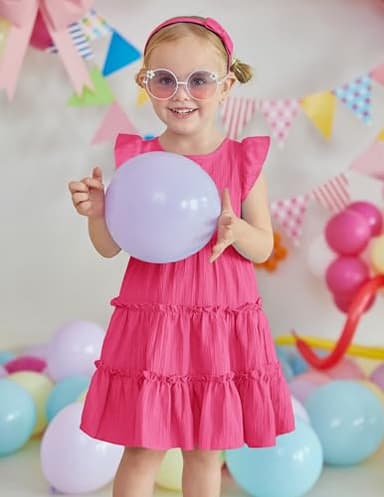 Arshiner Toddler Hot Pink Girls Dress Ruffle Sleeveless Tiered Swing Twirly Dresses Cute Summer Beach Sundress 2T - Image 2