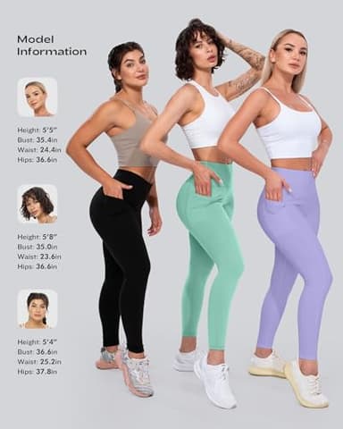 CHRLEISURE Leggings with Pockets for Women, High Waisted Tummy Control Workout Yoga Pants(5 Packs, Blue,Green,Pink,Rose,Violet, 3XL) - Image 6
