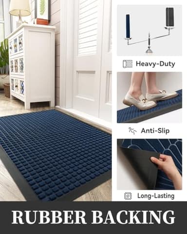 MontVoo-Door Mat Outside Entrance Outdoor Indoor Front Doormat for Entryway-Durable Rubber Backed Welcome Entry Mat Non Slip Dirt Trapper Absorbent-Blue 36’’x60’’ - Image 4
