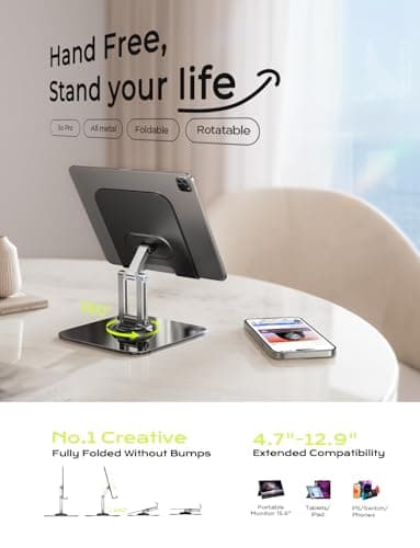 LISEN for iPad Stand Holder Adjustable Tablet Stand for Desk, 2025 for iPad Accessories Rotating Display Stand PC Office Accessories for Desk Women Kindle Table Mount/PS/Switch iPhone 12.9"-4.7" - Image 2