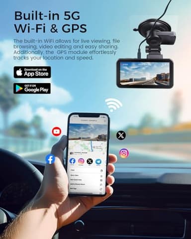 COOLCRAZY 4K Dash Cam Front and Rear with Touch Screen & STARVIS Sensor,5.8Ghz Wi-Fi,GPS,64GB Card,Night Vision Dashcam,G-Sensor,Loop Recording,App Control,24H Parking Monitor Car Camera - Image 6