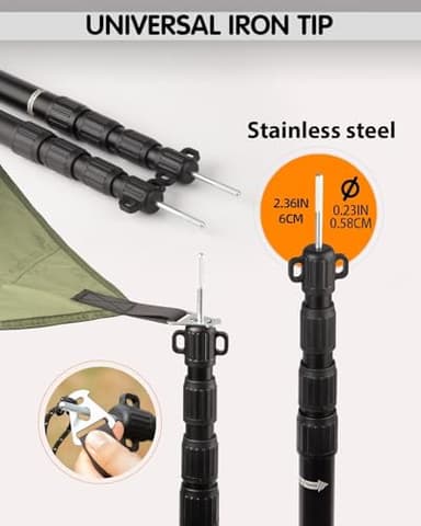Tarp Poles Heavy Duty Adjustable, AVOFOREST Aviation Aluminum 8.7FT Tent Poles Lengthen and Thicken with Protection Cap Awning Poles Set of 4 for Hiking - Image 5
