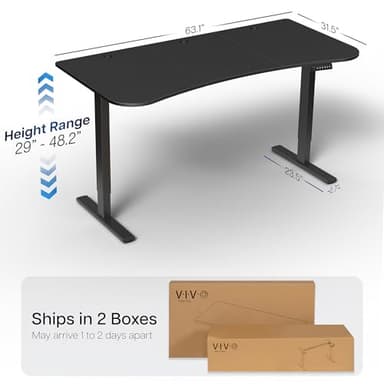VIVO Electric 63 x 32 in Standing Desk, Memory Height Adjustment, 1B Series, Black Top Black Frame, DESK-KIT-1B1B - Image 3