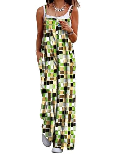 YESNO Women's Summer Boho Casual Jumpsuits Wide Leg Overalls Floral Print Baggy Rompers with Pockets S PZZCR 440 - Image 1
