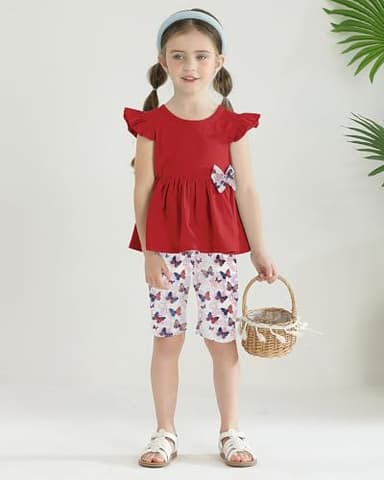 WESIDOM Toddler Girl Clothes Layered Ruffle Top Floral Shorts Cute Toddler Girls Summer Outfits 2Pcs Clothing Set(Red,18-24Months) - Image 2