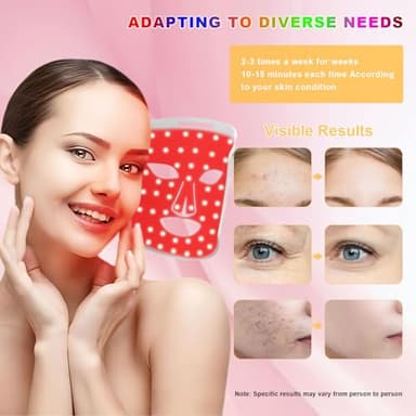 Hopihe LED Face Mask Light Therapy, 7 Color LED Red Light Therapy for Face with 3 Modes Rechargeable Remote, 850NM Infrared & Red Light Mask Timing Function for Home(White) - Image 2