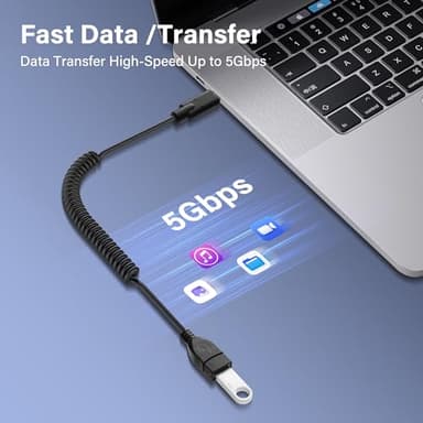 SinLoon USB Type C Coiled Cable 5Gbps Retractable 90 Degree USB3.0 Female to USB C Male Charging Cable and Data Transfer for Phone, Tablet, Other USB C Devices (F/L) - Image 3
