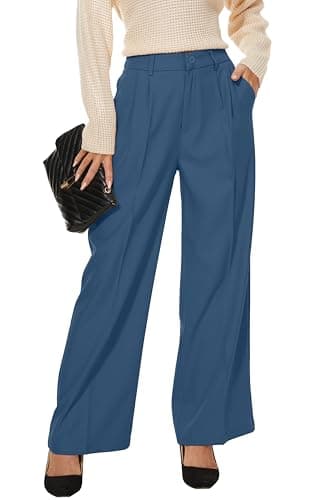 KICZOY Women's Wide Leg High Waist Pants Loose Fit Back Elastic Waist Pleated Front Trousers for Work Casual - Image 1