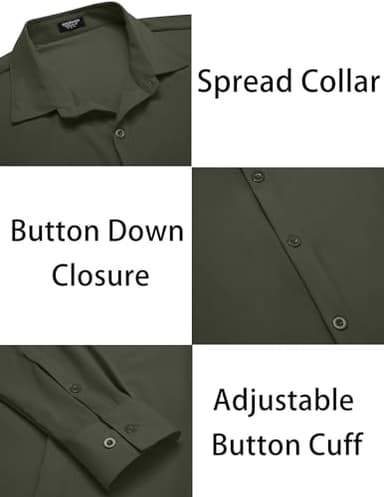 COOFANDY Men's Button Down Shirt Casual Dress Shirts Wrinkle Free Muscle Fitted Shirt Olive Green - Image 5