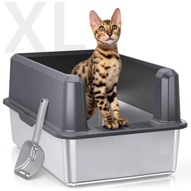 WoofiGo Enclosed Stainless Steel Cat Litter Box with Lid, XL Extra Large Litter Box for Big Cats, Metal Litter Pan High Sided, Never Absorbs Odors, Anti-Urine Leakage, Easy Cleaning, Include Scoop - Image 1