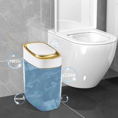 ELPHECO Slim Bathroom Trash Can with Lid, 2.5 Gallon Automatic Adsorption Garbage Can, Sensor Trash Bin, Slim Waterproof Garbage Can, Smart Waste Bin for Narrow Space, Bag Self-Absorbing, Golden - Image 7