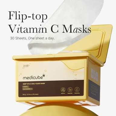Medicube Deep Vita C Daily Quick 30 Sheet Masks - Vegan Certified, Quick Dispenser, Triple Vitamin Complex For Radiance and Hydration - Korean Face Masks - Image 2