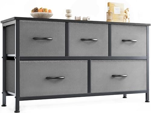 OLIXIS Dresser for Bedroom with 5 Drawers, Wide Chest of Drawers, Fabric Bedroom Dresser with Drawer Organizers, Storage Organizer Unit with Fabric Bins for Closet, Living Room, Hallway, Grey - Image 1