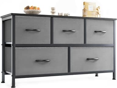 OLIXIS Dresser for Bedroom with 5 Drawers, Wide Chest of Drawers, Fabric Bedroom Dresser with Drawer Organizers, Storage Organizer Unit with Fabric Bins for Closet, Living Room, Hallway, Grey - Image 1