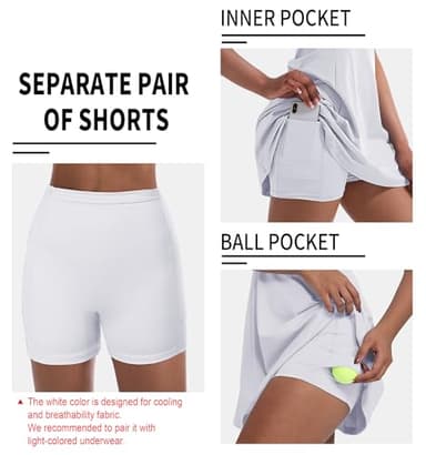 Tennis Dress for Women, Tennis Golf Dresses with Built in Shorts and Pockets for Sleeveless Workout Athletic Dresses White - Image 3