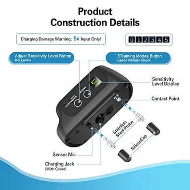 Rechargeable Dog Bark Collar with Beep Vibration and Shock,Anti Barking Collar for Small Medium Large Dogs, Humane Dog Training Device with 5 Adjustable Sensitivity Levels - Image 7