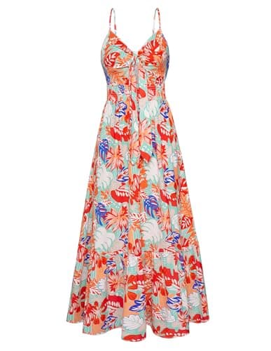GRACE KARIN Womens Sundress Summer Floral Spaghetti Strap Tie Front V Neck A-Line Maxi Dresses - Image 1