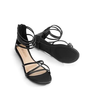 DREAM PAIRS Women's Ankle Strap Flat Sandals Summer Dressy Strappy Gladiator Rhinestones Sandals,Size 8,Black/Pu,WEITZ - Image 3