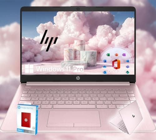 HP 14 Ultrabook • Intel 4-Core CPU • Back to School Limited Edition with Microsoft 365 • 16GB RAM • 1600GB Storage (64GB OnBoard withHP 512GB P500 Portable SSD + 1TB OneDrive) • Win 11 Pro • Pink - Image 1
