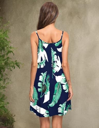 MISFAY Women's Summer Spaghetti Strap Casual Swing Tank Beach Cover Up Dress with Pockets(Print Blue,3XL) - Image 6