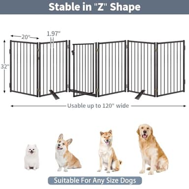 Paulmele Metal Freestanding Dog Gates with Door for Outdoor Indoor,120'' Extra Wide 32'' Tall Free Standing Dog Gate for Doorways,Large Openings,Deck,Yard,Porch,Foldable Pet Fence(Black,6 Panels) - Image 6