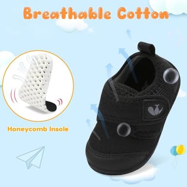 FEETCITY Baby First Walking Shoes Baby Shoes Boys Girls Newborn Crib Shoes Anti-Slip Toddler Sneakers Black - Image 4