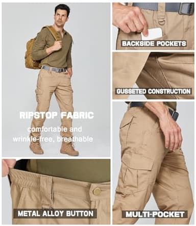 SPOSULEI Mens Tactical Pants Lightweight Ripstop Cargo Work Pants Waterproof Hiking Military Army Pants with Pockets Outdoor Apparel Dark Khaki 38Wx34L - Image 4