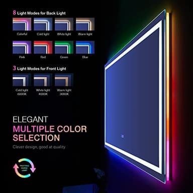 LOAAO 60”X40“ RGB LED Bathroom Mirror with Lights, Large, Anti-Fog, Dimmable Smart Lighted Bathroom Vanity Mirror, Multiple Light Modes, RGB Backlit + Front Light, Memory Function, Tempered Glass - Image 4
